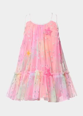 Girl's Star Applique Tulle Dress, Size 2T-6