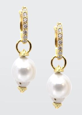 Sueno 16mm Pave Huggie Earrings with Pearl Drops