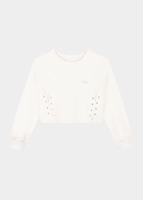 Girl's Drawstring Fleece Crewneck Sweatshirt, Size 2-5