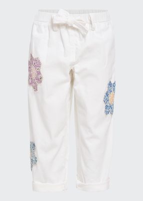 Girl's Violette Flower Patchwork Jogger Pants, Size 2-12
