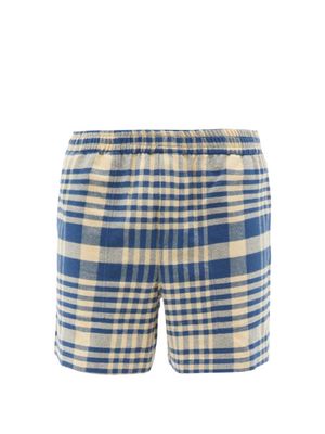 Bode - Putnam Checked Cotton-flannel Shorts - Mens - Blue