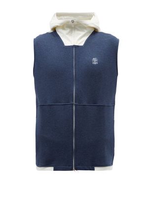 Brunello Cucinelli - Sleeveless Zipped Cotton-blend Hooded Sweatshirt - Mens - Navy Multi