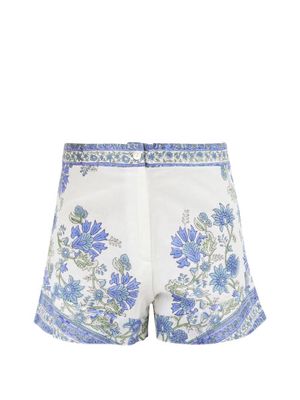 Juliet Dunn - Floral-print Cotton Shorts - Womens - White Blue