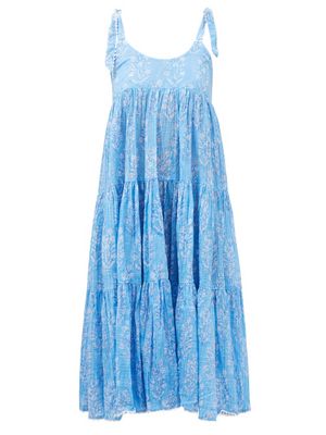 Juliet Dunn - Tie-shoulder Floral-print Cotton Dress - Womens - Blue White