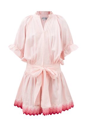 Juliet Dunn - Ruffled Rick-rack-trim Cotton Mini Dress - Womens - Light Pink Multi