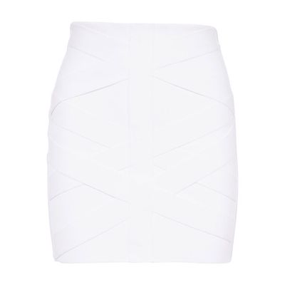 Short ivory and knit bandage skirt