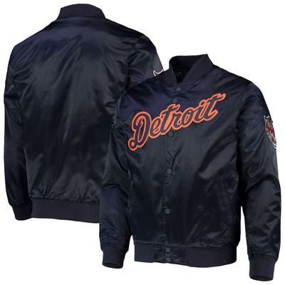 Men's Pro Standard Navy Detroit Tigers Wordmark Satin Full-Snap Jacket
