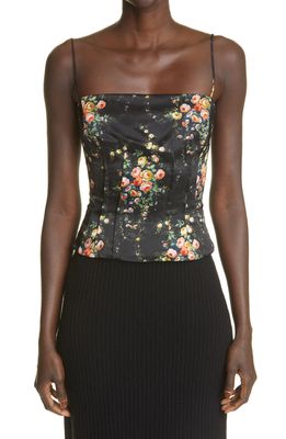 Brock Collection Taya Floral Print Silk Corset Top in Oxford