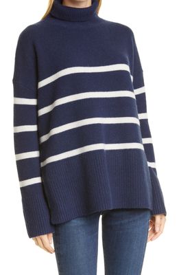 Nordstrom Signature Stripe Cashmere Turtleneck Sweater in Navy- Ivory Stripe