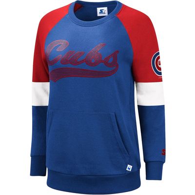Women's Starter Royal/Red Chicago Cubs Playmaker Raglan Pullover Sweatshirt