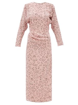 Raey - Sprig Floral-print Side-tuck Silk Dress - Womens - Pink Multi