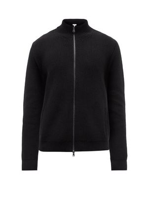 Sunspel - High-neck Ribbed-cotton Zipped Sweater - Mens - Black