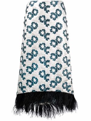 La DoubleJ La Scala floral-jacquard feather-trim skirt - Silver
