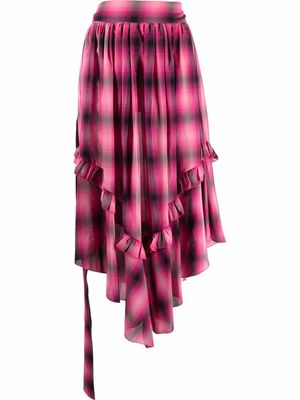 Alexandre Vauthier check-print asymmetric ruffled midi skirt - Pink