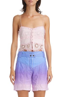 Isabel Marant Delphine Eyelet Lace Cotton & Silk Crop Top in Light Pink