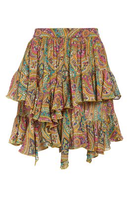 Etro Earth Paisley Tiered Silk Skirt in Giallo