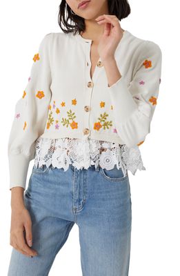 French Connection Kaitlyn Embroidered Mock Neck Organic Cotton Sweater in Summer White