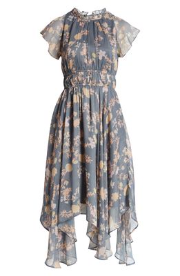 French Connection Floral Chiffon Dress in Warm Graphite Multi