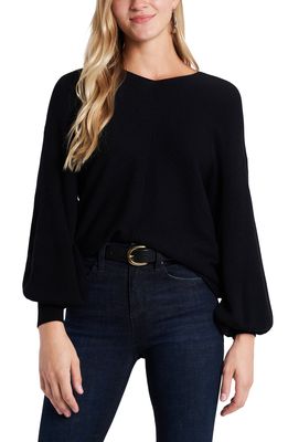 1.STATE Ribbed Balloon Sleeve Cotton Blend Sweater in Rich Black