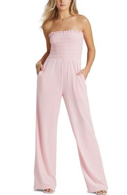 Juicy Couture Smocked Strapless Velour Jumpsuit in Whisper Pink
