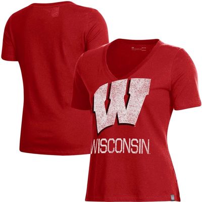 Women's Under Armour Red Wisconsin Badgers Logo Performance V-Neck T-Shirt