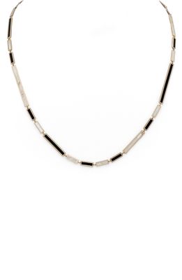 Stephanie Windsor Onyx & Mother-of-Pearl Bar Chain Necklace in Yellow/Onyx/Mop