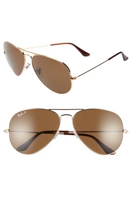 Ray-Ban Original 62mm Oversize Polarized Aviator Sunglasses in Gold/Brown Solid