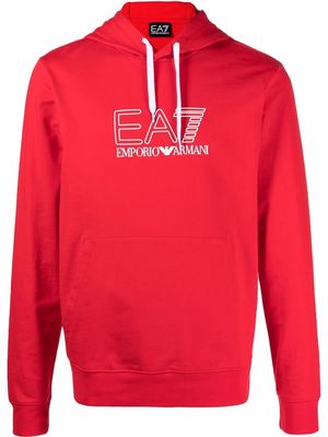 Ea7 Emporio Armani logo-print rib-trimmed hoodie - Red