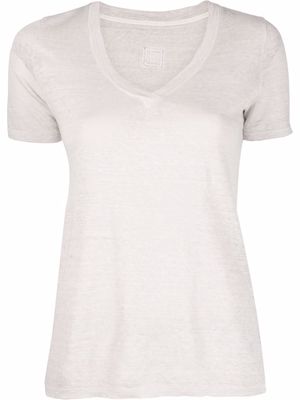 120% Lino V-neck linen T-shirt - Neutrals