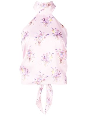 LoveShackFancy floral-print halterneck blouse - Pink