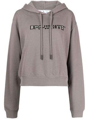 Off-White rhinestone-embellished logo hoodie - Grey
