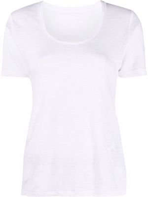 120% Lino U-neck short-sleeved T-shirt - White