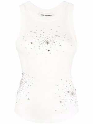 DES PHEMMES crystal-embellished vest top - White