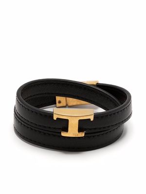 Tod's logo-plaque leather bracelet - Black