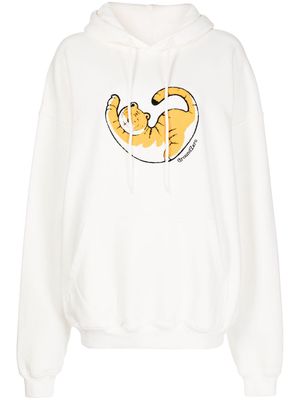 Ground Zero cat-print hoodie - White