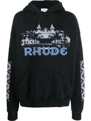 Rhude graphic logo-print relaxed hoodie - Black