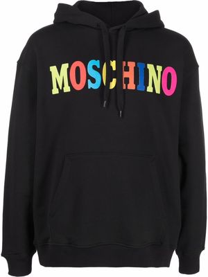 Moschino flocked-logo drawstring hoodie - Black