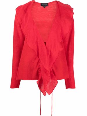 Emporio Armani ruffled linen cardigan - Red