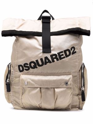 Dsquared2 logo-print buckled backpack - Neutrals