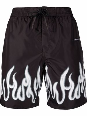 Vision Of Super flame-print drawstring-waist swim shorts - Black