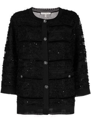 SHIATZY CHEN textured-knit crop-sleeve cardigan - Black