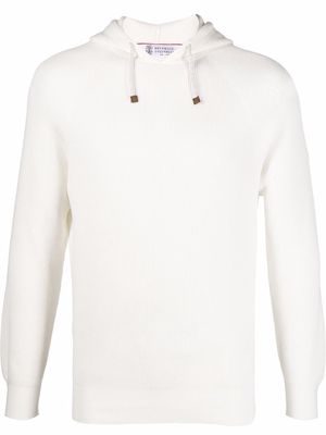 Brunello Cucinelli ribbed-knit long-sleeve hoodie - White