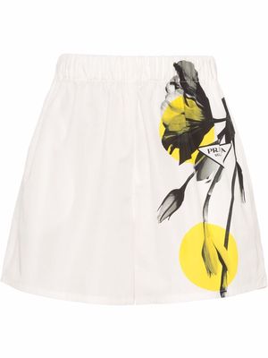 Prada flower print poplin shorts - White