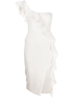 Aidan Mattox asymmetrical one-shoulder midi dress - White
