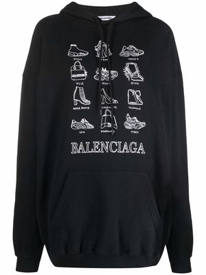 Balenciaga style print medium fit hoodie - Black