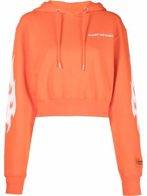 Heron Preston flame-print cropped hoodie - Orange