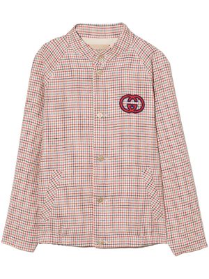 Gucci Kids logo-patch checked shirt jacket - Red