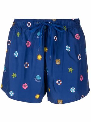 Moschino graphic print drawstring swim shorts - Blue
