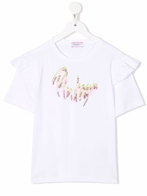 Pinko Kids logo-print short-sleeved T-shirt - White