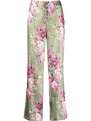 Blumarine floral-print wide-leg trousers - Green